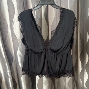 Anthropologie Black Lace Trim Chemise